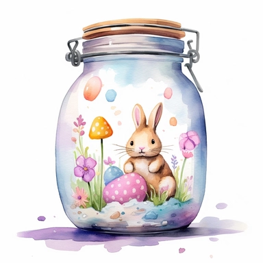 whimsical watercolour cute clip art against a white background Easter themed cookie in a glass jar