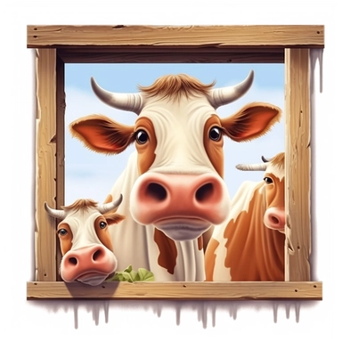 Cute Beautiful Happy Face Cow Outside The Window Sublimation Clipart ,Cartoon,hyper realistic, intricate detail, illustration style,high solution,on the white background