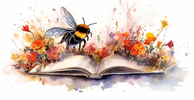 Adorable open watercolour book, stunning bumble bees flying out, vivid colours, watercolor clipart, white background, I can’t believe how beautiful this is