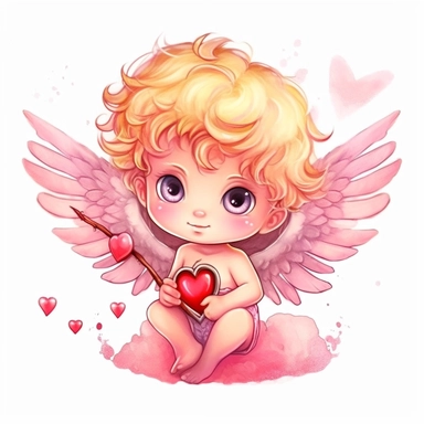 Chuppy chibi Cupid, cute cupid, cupid holding heart, extremely detailed, illustration clipart, on white background, watercolor