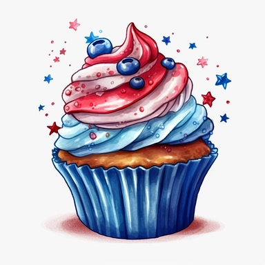 4th of July Patriotic Clip art of 4th of july patriotic cupcake, red, white & blue Full body realistic cartoon in 32K UHD cute, 8k with realistic watercolors and detailed illustrations. PNG clipart, Sublimation graphics, transparent white background for removing background - - no text shadow font watermark