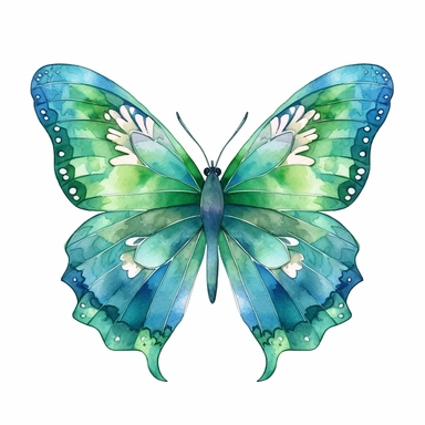 light blue and green watercolour butterfly clipart, vector image