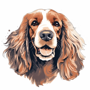 clipart of a happy cocker spaniel, americana style, portrait, white background, vector style