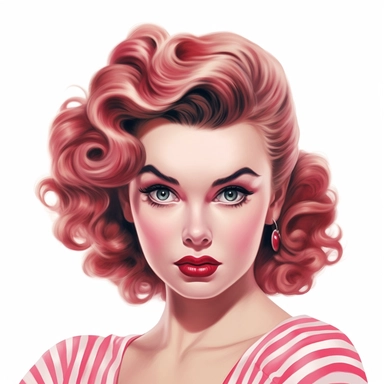 beautiful pretty pin up woman, makeup and hair 50's style, paint art style, detail, clipart, white background, superrealistic, one of a kind