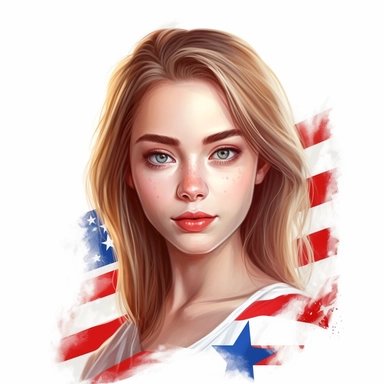 Cute Beautiful teen girl face Veteran 4th of July Sublimation Clipart,Cartoon,hyper realistic, intricate detail, illustration style,high solution,on the white background
