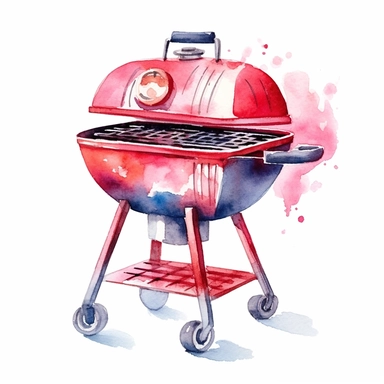4 july watercolor clipart, grill, isolated on white background