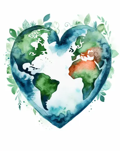Retro Heart earth day Watercolor Clipart, Watercolor earth day in a Heart Shape Clipart, earth day Clipart, Watercolor Clipart, white background 8k