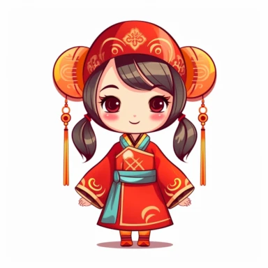 Clip art Chinese New Year costume, flat color, thick lines, cute cartoon white background 8k,--q3