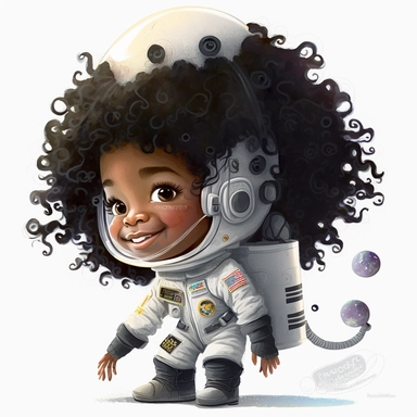 Happy Black Girl Astronant on the moon ,Cheer full , Curly hair, Black Girl clipart, Funny African American Girl , Humorous , funny , smiling in outter space, wearing a spacesuit , moon child png, Highly detailed close-up portrait , African american Astronaut Girl , Black Girl on the moon , , standing on the moon , Nicoletta Ceccoli, Mark Ryden, lostfish, Earl Nor, global lighting, divine rays, detailed and intricate surroundings, sf, intricate artwork masterpiece, ominous, matte painting movie 