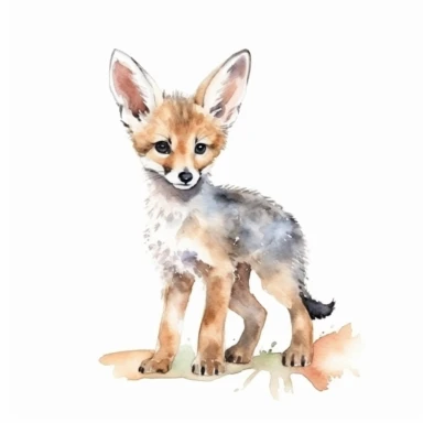 watercolor cute baby jackal clipart on white background, full body