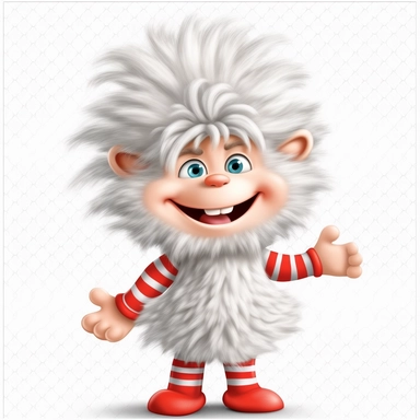 clipart style cute full figure, Dr. Suess fluffy style cute face for children, introducing itself hand gesture, big smile