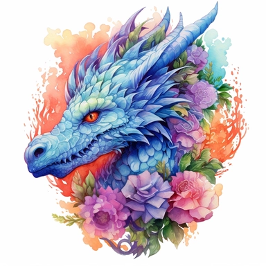 A mesmerizing 4K floral watercolor dragon clipart, where the mythical and the botanical converge in a masterpiece of artistry, intricate floral motifs intertwining with the dragon's form, every petal and scale meticulously painted with intricate details and vibrant watercolor pigments, creating a harmonious fusion of fantasy and nature