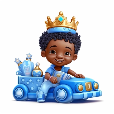 seameless isolated blue crown plush blue toy train, african- american boy happy illustrations clipart crisp white background