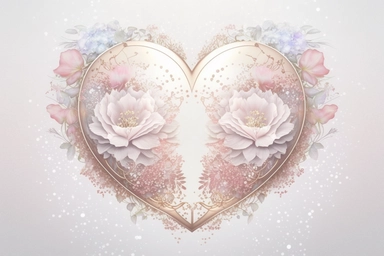 symmetrical two halves of the heart,pastel colors,light pink,flowers and lights around, white background,clipart