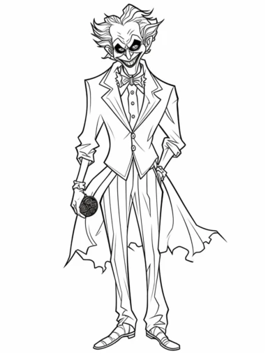 joker halloween coloring book for kids, cartoon character, clipart, black and white, white background,