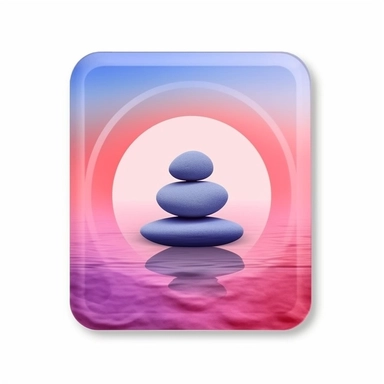 zen style sticker, pink purple and light blue, white background, zen vibes, clipart style, square