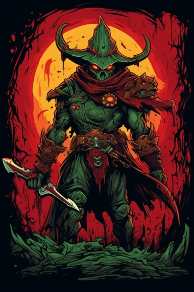 Tshirt design Demon hunter, very vibrant colors, cartoon style, white background, clipart, 2D, colorful, HD