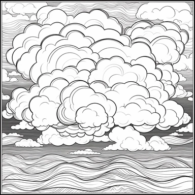 clouds over the ocean, b&w lineart, minimalist style, white background, full body, picture, coloring book style on white background, well composed, clean coloring book page, No dither, no gradient, strong outline, No fill, No solids, vector illustration, clipart, simple, cartoon –ar 9:11 –v 5