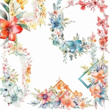 clipart thin watercolor floral flourishes corners for frames , white background