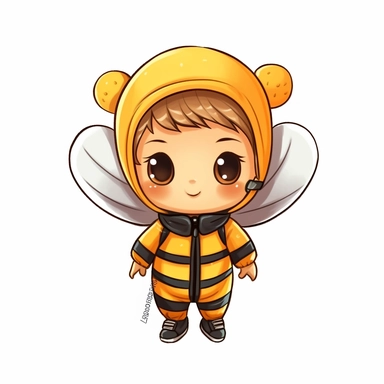 cute newborn baby wearing a honeybee costume clipart by studio ghibli on a white background