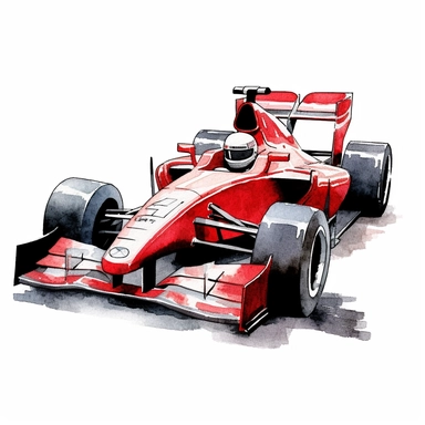Clipart of the formula one car from Zhou Guanyu with minimal details, aquarel colored cartoon style with thick borders. Only the car. White background, no floor, no shadow