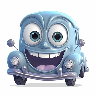 fantasy happy cute classic car mamal face, cartoon, clipart, mascot, isolated on white background