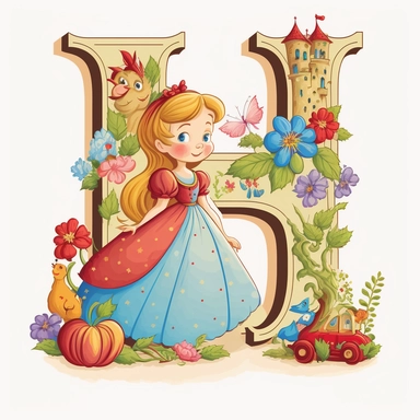 cute clipart for childrens book letter H happy disney princess theme