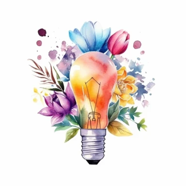 Watercolor Floral Lightbulb Clipart, isolated on white background