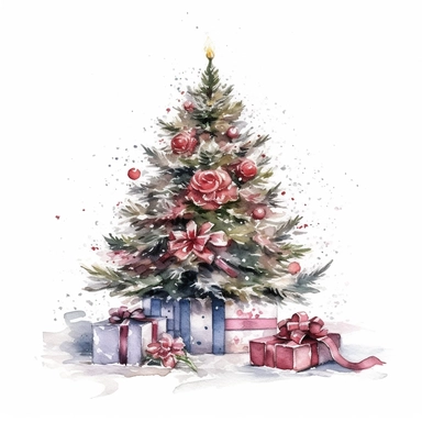 watercolor style, elegant christmas, clipart, isolated on white background, 4K