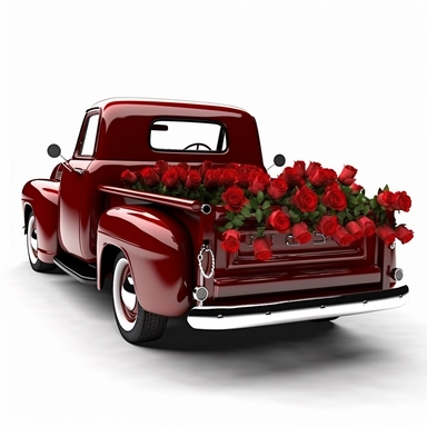 chevy pickup truck filled with red roses in the back clipart,hd, white background