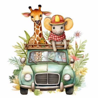 Cute Animal Friends Safari Watercolor clipart on car