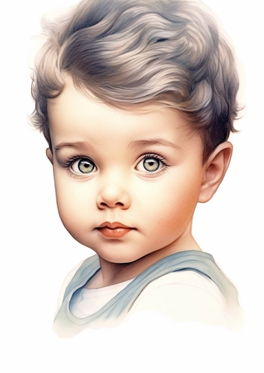 a cute retro vintage baby boy. close-up of his beautiful face. Color pencil sketch, soft baby colors, on a white background for clipart.