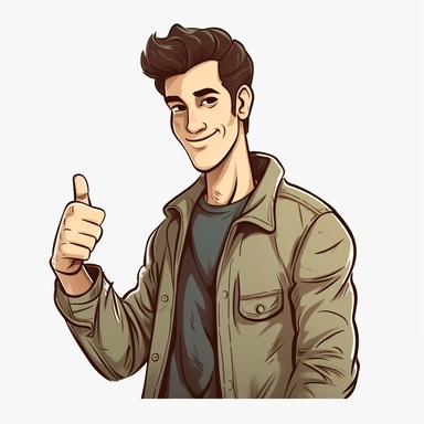 a cool guy giving thumbs up, clipart, cartoon, high contrast, vector illustration, media intrusion art, animated gifs, White background