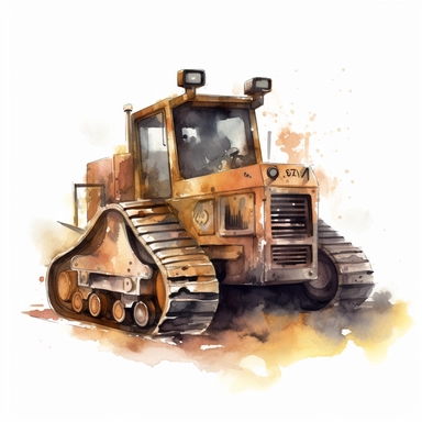 watercolor illustration of Industrial bulldozer, digital art, concept,art,8k,hd,kawaii,no backround, clipart
