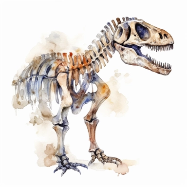 Watercolor dinosaur fossil clipart, white isolated background, space out, hd