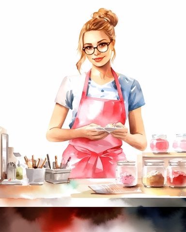 watercolour pretty lady waitress behind counter hd clipart white background