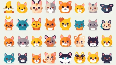 cats vector clipart vector cats cute animal collection, in the style of #screenshotsaturday, flat areas of color, flat color blocks, 1970–present, rough-edged 2d animation, lightbox, colorful animation stills