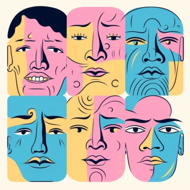 face illustration cartoon portraits face line illustration human face clipart silhouette, in the style of pink and azure, pop art style, handsome, light yellow and light navy, vibrant figurative expressionism
