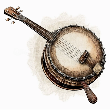 clipart vintage Banjo, white background