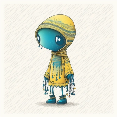 Illustration in boho style, clipart, sublimation picture Alien in yellow-blue color. Bright colorful colors. White empty background, high quality 8k, quality detail