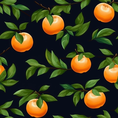seamless pattern, repeating pattern, cute shaped orange fruit, digital art painting, vector art, clipart, 12K, high quality, HD, octane rendering, cinematic lighting, realistic photo quality, vibrant colors, black background