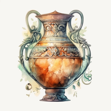 Beautiful vintage amphora, clipart, watercolor, raster graphic, Adobe Illustrator, white background, Cinema Lighting, ultra-detailed, 8k