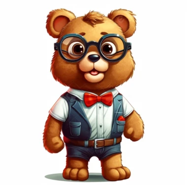 cartoonstyle nerd bear with glasses on white background clipart v5