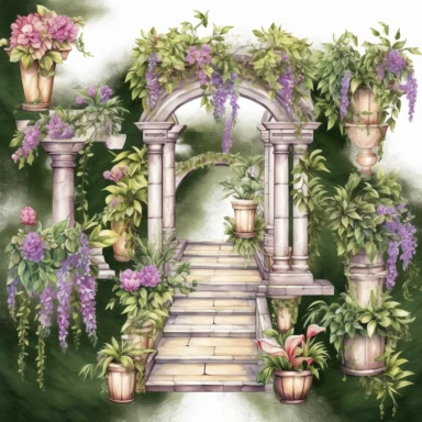 Capture the allure of an Enchanting Garden Oasis. Craft an ultra-detailed, 8K quality clipart without signatures or distracting lines. Embrace realism and artistry, showcasing intricate floral blooms and lush foliage. Set against a clean, white background for maximum versatility. Create a high-quality clipart that resonates with American women, evoking a sense of tranquility and natural beauty. Let your artistry transport them to a captivating garden escape.