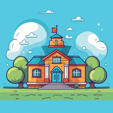 a school with solid background cartoon vector clipart in the style , flat and simple and roundy illustration for little kids