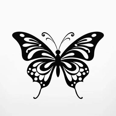 vector illustration, butterfly silhouette, svg, clipart, black outline, black and white, all white background, minimal