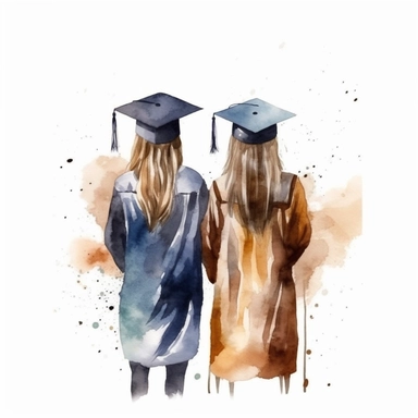 Behind view Graduation Clipart Graduate Students, bestfriends, watercolor Illustration clipart, 4K, extremely detailed