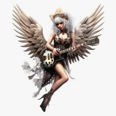 a beautiful fairy dressed as a rock n roll rock star, big wings, clipart, full body image, hyper realistic,