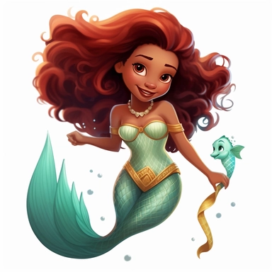 a black girl verision of disney's little mermaid, ariel, detailed clipart