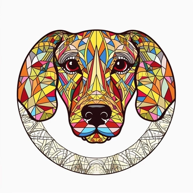 logo, mandalas dachshund dog , head, facing front, cute, circle frame, cartoon clipart, vector, bold line, white isolated background, high definition